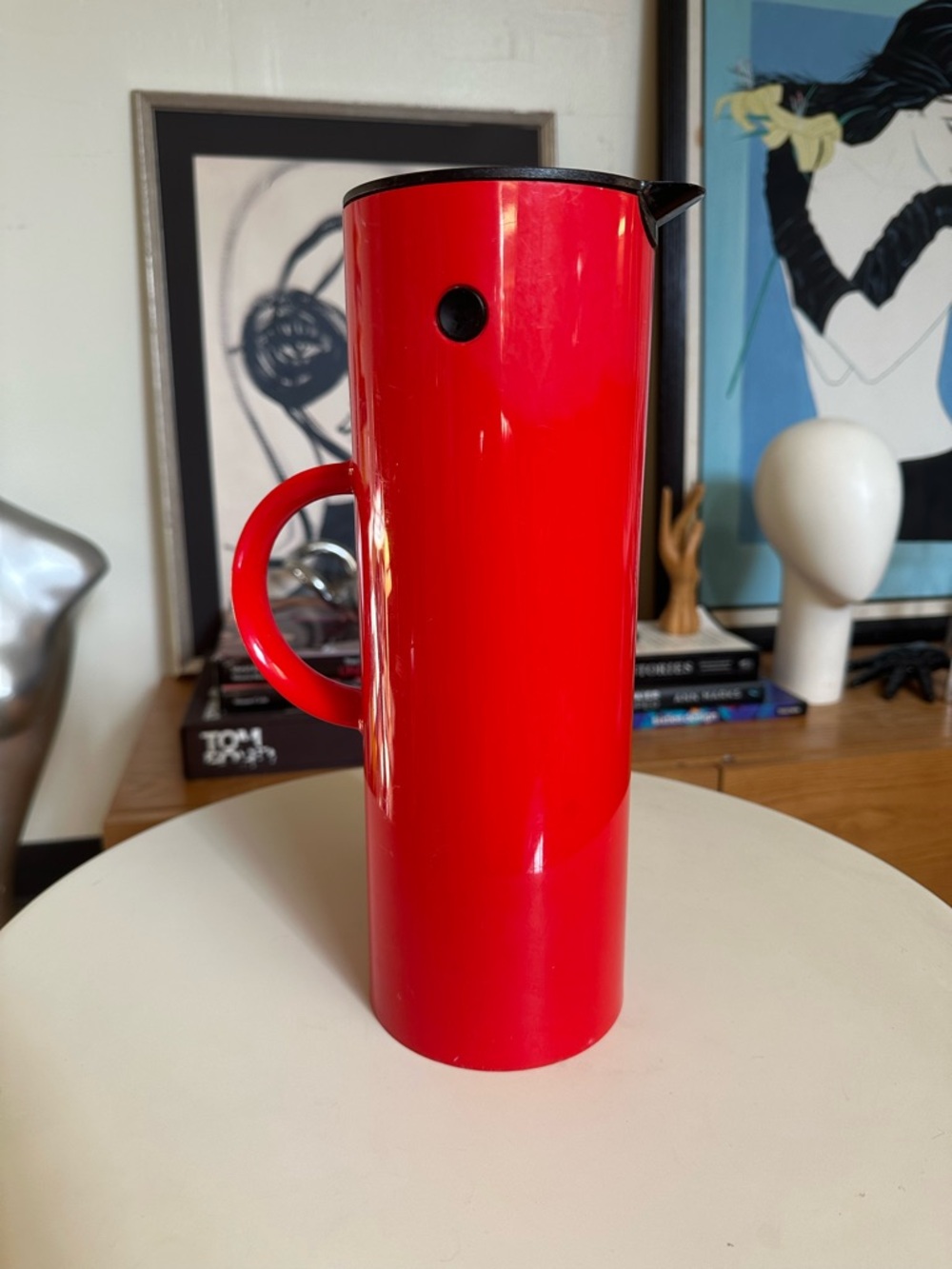 Vintage Red Tall Thermos  - Sleek Modern Design 60s